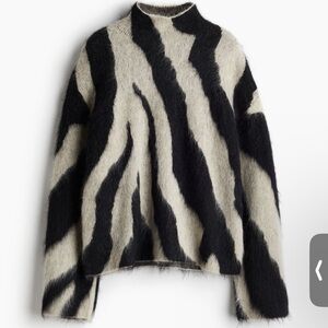 H&M MOHAIR-BLEND ZEBRA MOCK TURTLENECK SWEATER